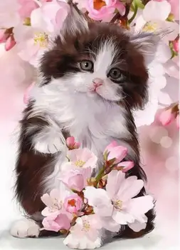 5D Elmas Boyama Çapraz Dikiş Sevimli Kedi Tam Elmas Nakış Kediler Çiçek Rhinestones Elmas Mozaik Çıkartmalar Ev Dekor