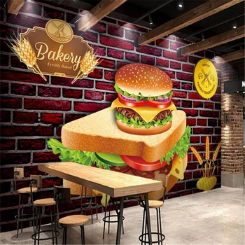 Özel Burger Batı Fast Food Restoran Arka Plan duvar resmi Duvar Kağıdı 3D Snack Bar Pizza Endüstriyel Dekor duvar kağıdı 3D