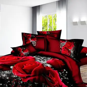 4 ADET 3D Büyük Kırmızı Gül Çiçek Yatak Takımları Düğün Nevresim Çarşaf Yastık Kılıfı yatak takımı Dropshipping