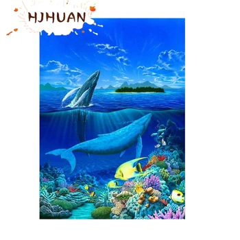 5D DİY Elmas boyama Deniz hayvan yunuslar daire tam kare karakter mozaik çapraz dikiş mozaik ev dekor etiket sanat resmi