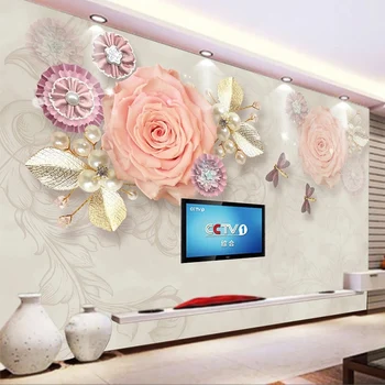 Özel Duvar Kağıdı Modern Avrupa Tarzı Retro 3D Gül Altın Yaprak Kanepe Oturma Odası TV Arka Plan duvar tablosu 3D Ev Dekor