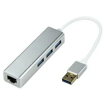 3 Portlu Taşınabilir Alüminyum adaptörlü USB 3.0 Veri Hub Gigabit Ethernet Ağ Adaptörü