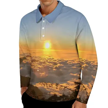 Hehuan Dağ Rahat T-Shirt Adam Günbatımı Baskı Uzun Kollu polo gömlekler Sokak Tarzı Sonbahar Özel Gömlek Artı Boyutu 4XL 5XL