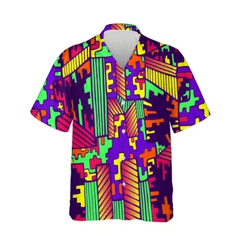 Jumeast 3D Cyberpunk Erkek Gömlek Flipper Sıfır Hacker Fütüristik Giyim Hawaiian Kısa Kollu Gömlek Erkekler İçin Y2k Düğmeli Bluzlar