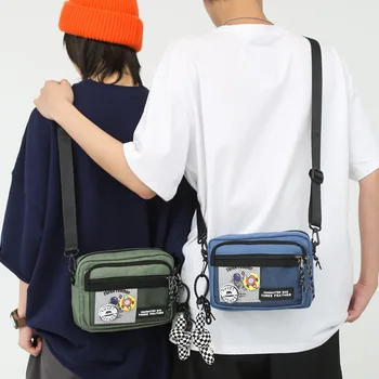 Küçük Kadın Kanvas omuz askılı postacı çantaları Kore Moda Mini Öğrenciler Çanta Spor Crossbody Çanta Erkekler için 2022 Telefon Çanta