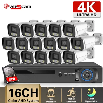8MP 4K 16CH CCTV Sistemi AHD Analog Kiti Açık Renk Gece Görüş AI Hareket Algılama H. 265 Video Gözetim BNC Güvenlik Kamera