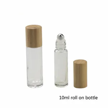 Bambu kap 10ml Cam Kristal Taş Uçucu Yağlar Masaj Silindiri Şişeleri Boş Doldurulabilir parfüm şişesi üzerinde rulo Rulo kapağı