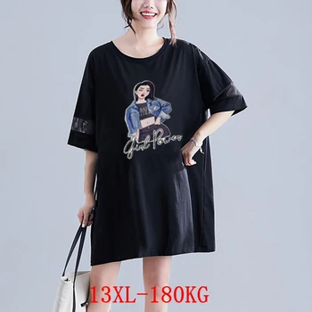 büyük boy 8XL 9XL 10X 12XL büyük boy kadın T-shirt yaz parkı yaka kısa kollu gevşek büyük boy siyah büyük tişört üst