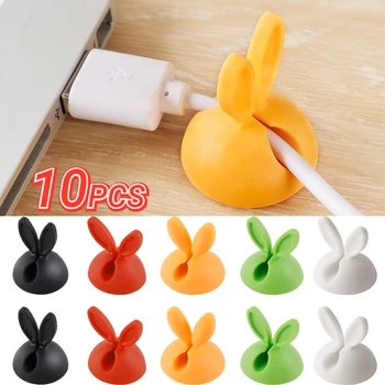 10 ADET Tavşan Kulak Şekli Silikon kablo düzenleyici Tutucu Sevimli Karikatür Kulaklık Kablosu Sarıcı Esnek USB Yönetimi Klipleri