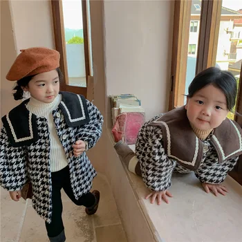 Bebek Kız silindir ceket Çocuklar Ekose Ceket 2021 Kış Toddler Kız Tek Parça Elbise Çocuk Uzun Ceket Çocuk Giyim Tüvit Ceket