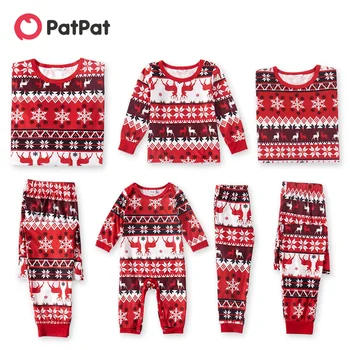PatPat Yeni Varış Noel Tüm Kar Tanesi Baskı Kırmızı Aile Eşleştirme Uzun kollu Pijama Setleri (Aleve Dayanıklı)