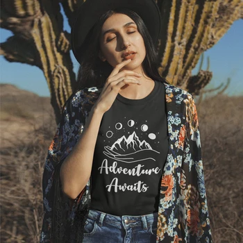 Macera Bekliyor Ay Evreleri T-shirt Yaz Grafik Açık Yürüyüş Tshirt Estetik Kadın Kısa Kollu Kamp Seyahat Üst Tee