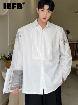 IEFB Tasarım erkek gömleği Kore Moda Hollow Out Nakış Çok Yönlü Trend 2023 Turn-aşağı Yaka Casual Erkek Üstleri 9A5051