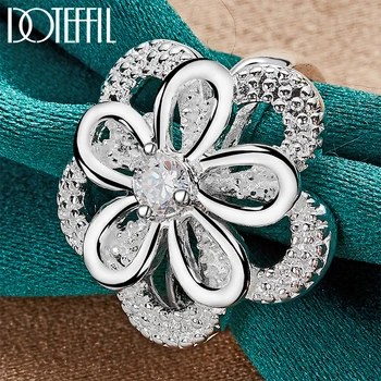 DOTEFFIL 925 Ayar Gümüş Büyük Çiçek AAA Zirkon Yüzük Kadın Erkek Moda Düğün Nişan Parti Charm Takı