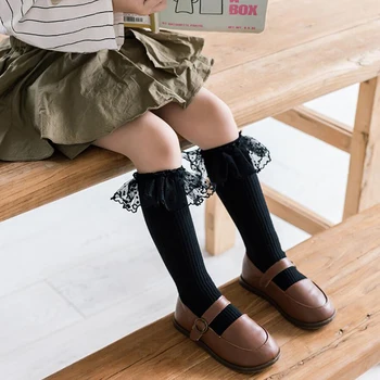Yeni Kız Çorap Dantel Bebek Uzun Çorap Çocuklar Diz Boyu Yumuşak Pamuklu Çocuk Çorap 1-8Years Kızlar diz üstü çorap