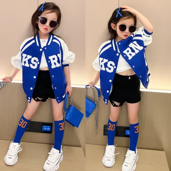 Bahar Sonbahar Kız Ceket Bebek Ceket Toddler Ceket Çocuk Giysileri Genç Beyzbol Kıyafeti Kontrast Renk Mektup Yama 5-14Y