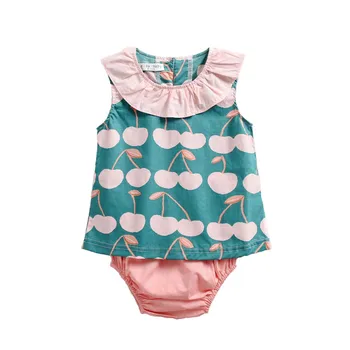 Çocuk Giyim Bebek Kız takım kıyafet + külot İki Parçalı Kolsuz Yaz Yelek Baskı Karikatür Rahat Yürümeye Başlayan Bodysuit 1-3y Sunsuit