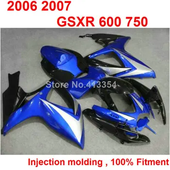 Satış sonrası vücut parçaları kaporta kiti Suzuki GSXR600 750 06 07 mavi siyah farings seti GSXR 750 2006 2007 TY64