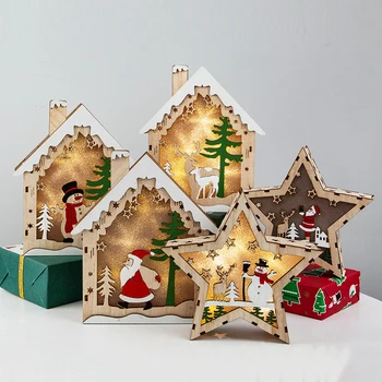 Led ışık Ahşap Süs Noel Ağacı Dekorasyon El Sanatları Asılı Kolye Merry Christmas Hediye Adornos De Navidad Para Casa