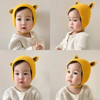 Sonbahar Kış Bebek Örgü Şapka Tavşan Şapka Çocuk Kız Erkek Bebek Bebek Kaput Kap Sıcak kulak koruyucu Rüzgar Geçirmez Yumuşak Şapkalar 6M-2Years