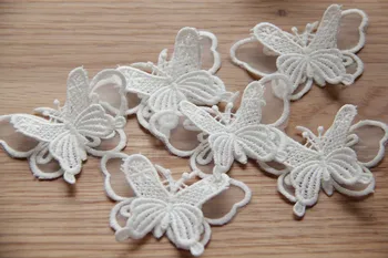 10 Adet / grup Beyaz organze nakış kumaş dantel elbise 3D kelebek çiçek yama elbise aplike