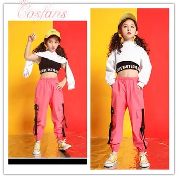 çocuklar Hip Hop Giyim Kazak Üst Kırpma Koşu rahat pantolon Kız Çocuk Caz dans kostümü Giyim Balo Salonu Dans Elbise yeni