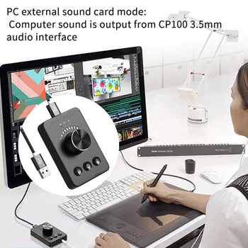 USB Multimedya Kontrol Düğmesi Ses Denetleyicisi Çift 3.5 mm Ses Bağlantı Noktalı Tek Tuşla Sessiz 3 Ses Kontrol Modu Ses Seviyesi