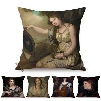 Avrupa Vintage Yağlıboya Zarif Bayan Portre Büyüleyici Kadın dekoratif kırlent kaplamalı yastık Keten Pamuk Pillowsham