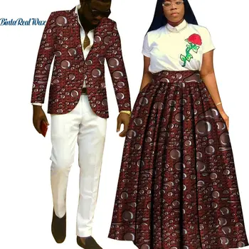 Sevgilisi Çiftler Elbise Afrika Baskı Tutu Etekler Kadınlar için Bazin Riche Erkek Ceket Blazer 2 Adet Afrika Tarzı Giyim WYQ204