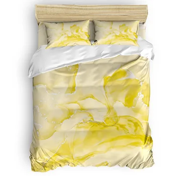 Marbl Basit Degrade Katı Altın Kenar Sarı Rahat Ev Eşyaları Yatak Odası Yatak Lüks Nevresim 2/3/4 adet