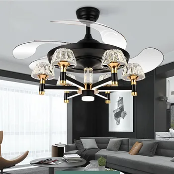 Postmodern İskandinav fan lambası yüksek rüzgar tavan vantilatörü lamba oturma odası yemek odası entegre fan tavan lambası frekans dönüşüm