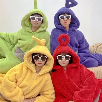 Cosplay Kostüm Teletubbies Ev Giyim Anime Dipsy Laa-Laa Po Uzun Kollu Parça Pijama Kostüm Kalınlaşmış Polar Bodysuit