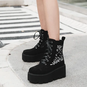 Ayakkabı Platformu Demonia Çizmeler Tıknaz Punk Süet Deri Bayan Gotik Ayakkabı Lace Up Siyah Fermuar Yüksek Kalite Moda Çiçek