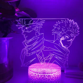 Anime Illusion 3D LED Gece Lambası Satoru Gojo Jujutsu Kaisen Yuji Itadori 16 Renk Değiştirme USB Ev Partisi Atmosfer Lamba Oyuncaklar