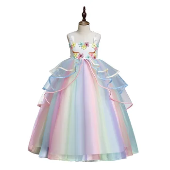 Büyük çocuk uzun elbise Renkli Örgü Prenses Elbiseler Tatil Performans Elbise 4-13 Yıl