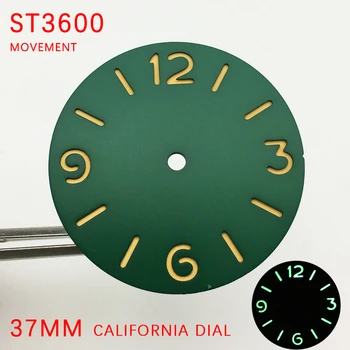 Izle Parçaları 37mm California Manuel Sarma Yeşil İzle Kelimenin Tam Anlamıyla Aseptik Arama ETA 6497 ST3600 Hareketi Aydınlık