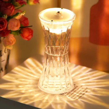 LED Kristal Masa Lambası gül ışık projektör Yatak odası Romantik Elmas atmosfer ışığı sıcak Beyaz / Sarı Gece Lambası