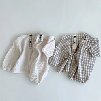 Çocuk Giyim Çocuk Giysileri 2 adet Gömlek + Keten Pantolon Kız Yürüyor Boys Bebek Yaz Bahar Rahat Setleri Üstleri Kore