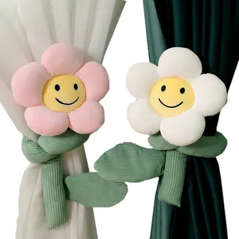 Dolması Gülümseme Yüz Çiçek Perde Tutucu Peluş Pembe Çiçek Ayçiçeği Oyuncak Bebek Kravat Up Perde Tutucu Çiçek Yastık Da Çocuklar İçin