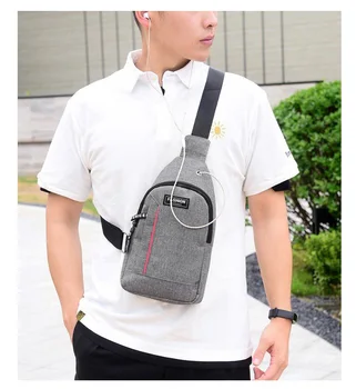 Erkek moda rahat Göğüs Çantası Naylon Kanvas Omuz askılı çanta Sırt Çantası erkek USB Şarj Crossbody Çanta Bel Çantası telefon kılıfı
