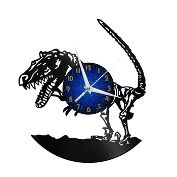 Tyrannosaurus Rex Fosil Vinil Duvar Saati, Vinil kayıt Saati Duvar Sanatı Sessiz ve Sigara geçiyor