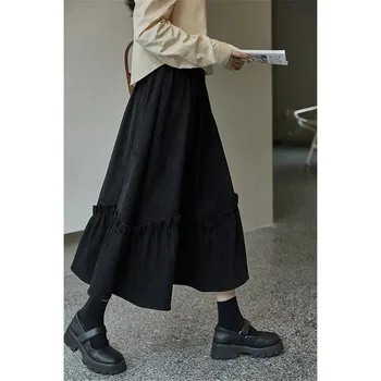 Japon Fırfır Kawaii Pilili Etek Kadın Siyah Yüksek Bel Vahşi Kek Uzun Etek 2022 Harajuku sevimli kore Giyim Streetwear