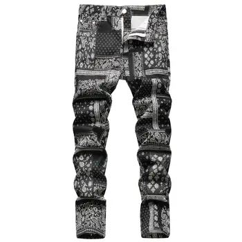 Erkek Kot pantolon Sokak Modası Baskılı Elastik 3D Küçük Düz Kot Pantolon Kaju Kişiselleştirilmiş 