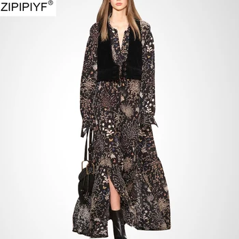 2020 Yeni Bahar Yaz kadın giyim Seti Bayan Yelek Üstleri + V Yaka Uzun Kollu Çiçek Baskı Bölünmüş Elbise Takım Elbise Vestidos