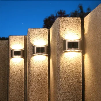 Güneş IP65 su geçirmez LED duvar ışıkları açık yukarı ve aşağı çit sokak lambaları 8 adet güneş enerjisi lambaları bahçe dekor avlu ışığı