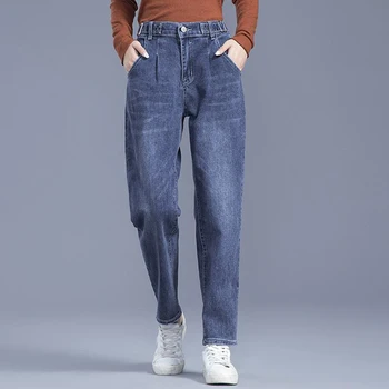 Elastik Yüksek Bel Düz Kot Kadın Artı Boyutu 3xl Rahat Kot Pantolon Vintage Mavi Streç Anne Pantolon Kore Taban Kot