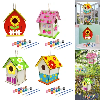 DIY Kuş Evi Montaj Boyasız Yapı Boya Ahşap Kuş Evi 12 Pigment
