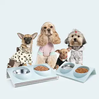 80 % Sıcak Satış!!! Çift Kase Tasarım Paslanmaz Çelik Köpek Kedi Köpek Besleme Gıda Su Çanak Pet malzemeleri