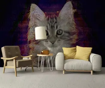 Özelleştirilmiş büyük ölçekli 3D duvar kağıdı Avrupa hd el-boyalı hayvan kedi kuzey basit arka plan duvar dekorasyon boyama