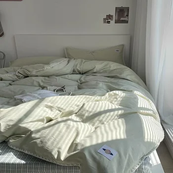 Dört parçalı kız kalp saf renk pamuk işlemeli yorgan seti levha daire yatak yatak